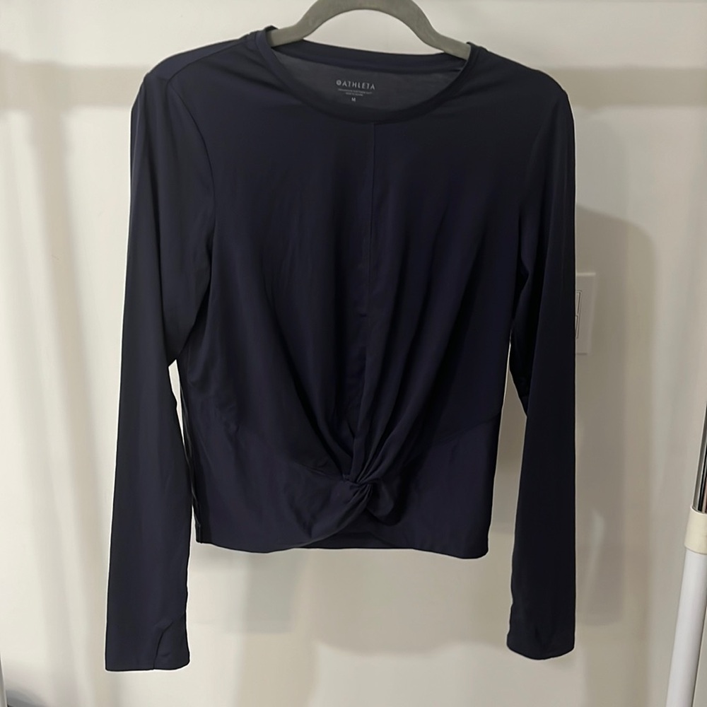 Athleta Navy Long Sleeve Twist Front Tee
